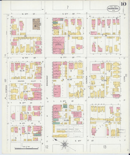 Sanborn Fire Insurance Map from Hannibal, Marion County, Missouri (1906), Sheet #0010 - Complete Map Set gallery image, historic Sanborn map, vintage wall art, Missouri Missouri