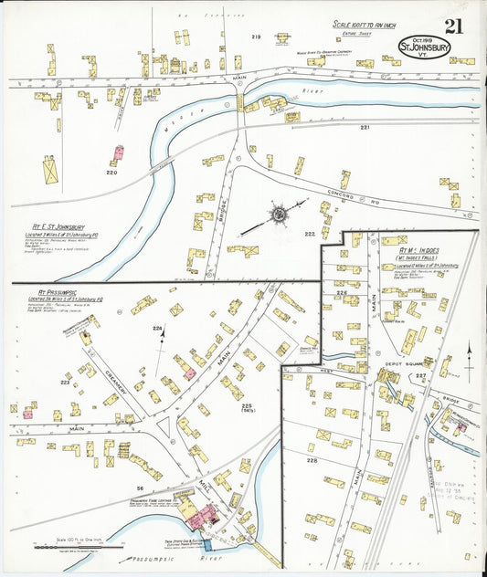 Sanborn Fire Insurance Map from Saint Johnsbury, Caledonia County, Vermont (1919), Sheet #0021 - Historic Sanborn Fire Insurance Map Print, vintage old map wall art, antique decor, genealogy gift, Vermont Vermont map