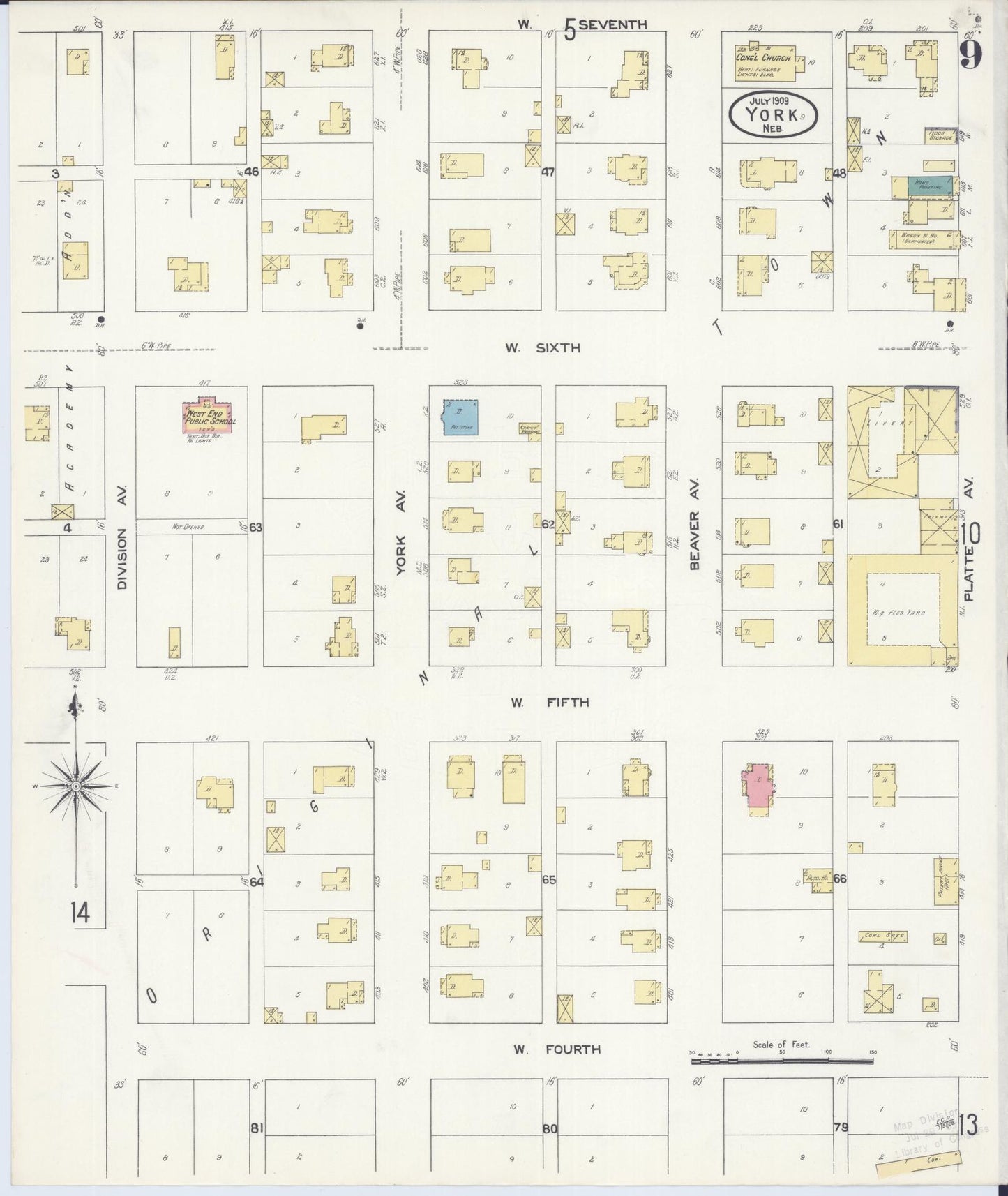 Sanborn Fire Insurance Map from York, York County, Nebraska (1909), Sheet #0009 - Complete Map Set gallery image, historic Sanborn map, vintage wall art, Nebraska Nebraska