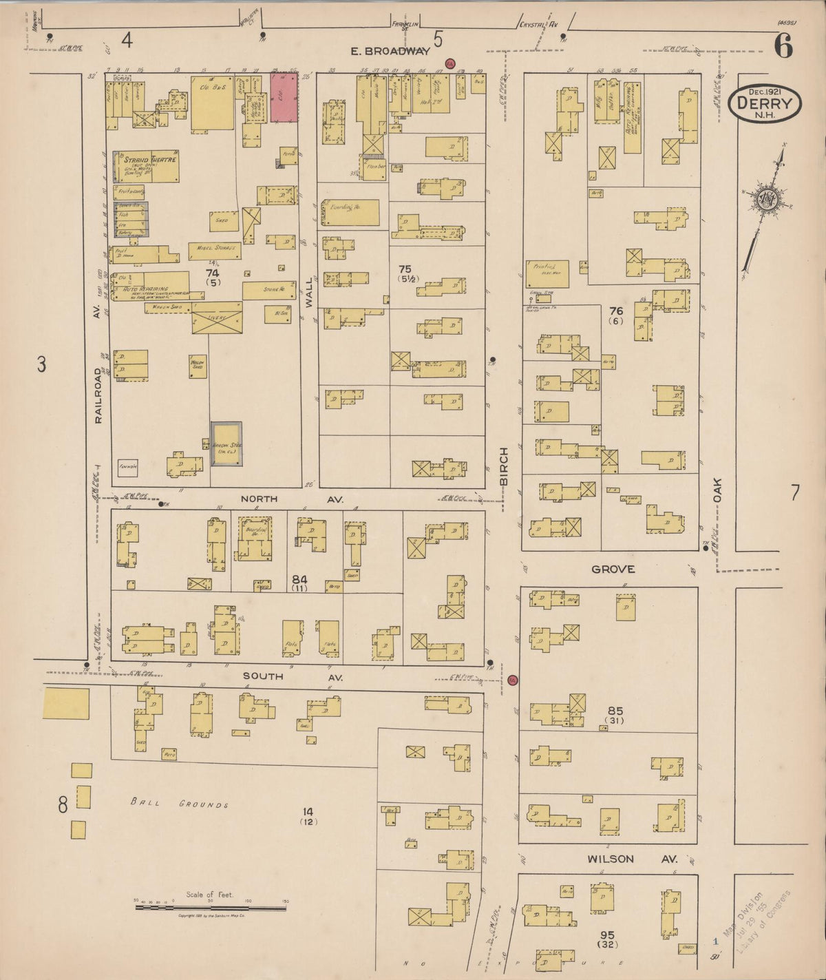 Sanborn Fire Insurance Map from Derry, Rockingham County, New Hampshire (1921), Sheet #0006 - Historic Sanborn Fire Insurance Map Print, vintage old map wall art, antique decor, genealogy gift, New Hampshire New Hampshire map