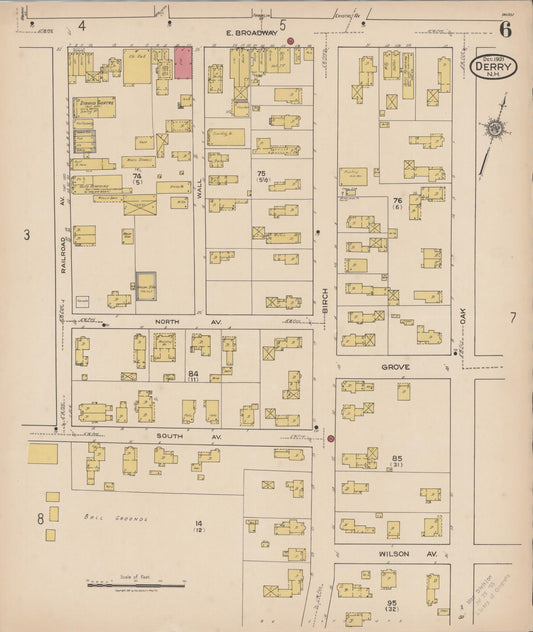 Sanborn Fire Insurance Map from Derry, Rockingham County, New Hampshire (1921), Sheet #0006 - Historic Sanborn Fire Insurance Map Print, vintage old map wall art, antique decor, genealogy gift, New Hampshire New Hampshire map