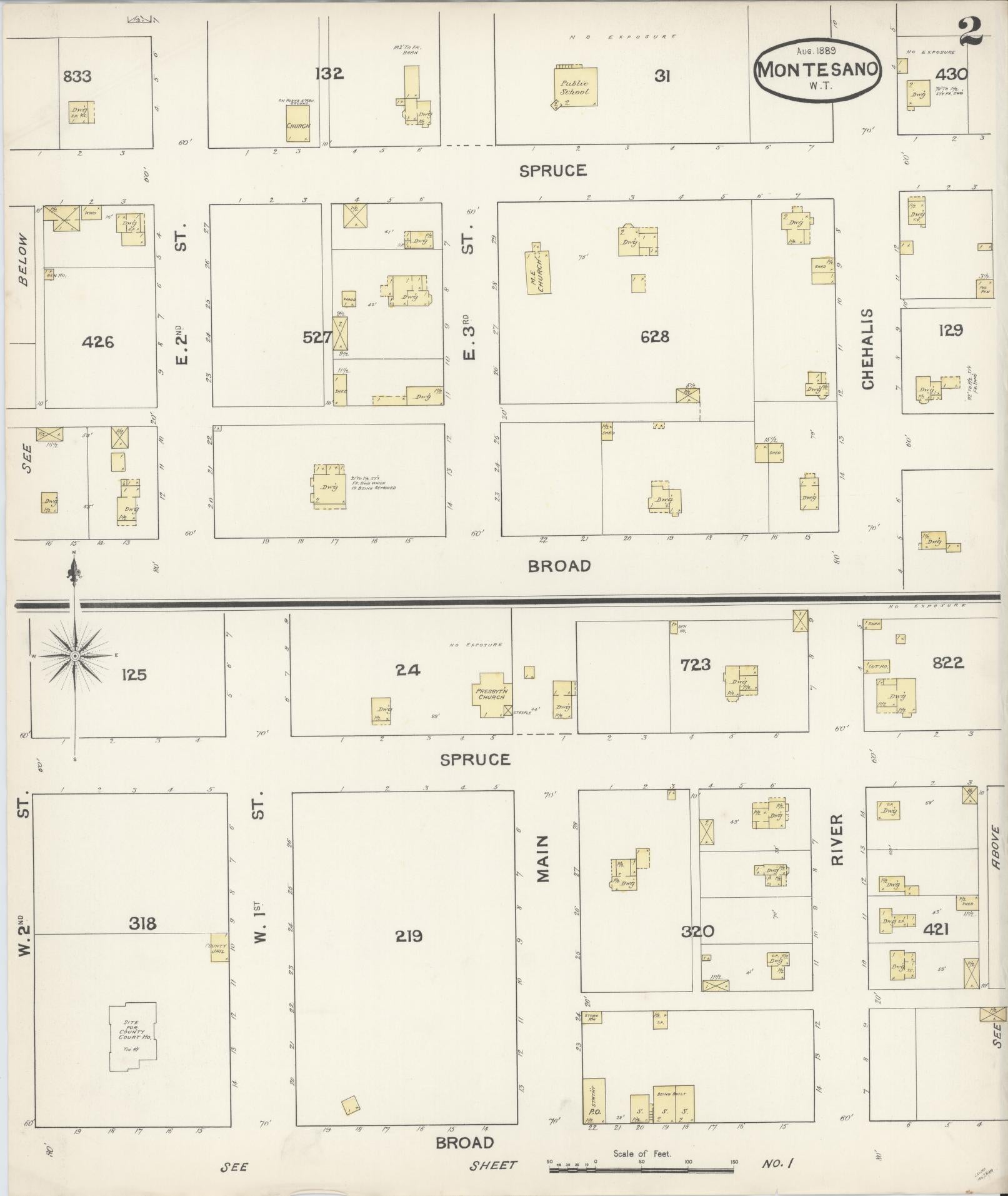 Sanborn Fire Insurance Map from Montesano, Grays Harbor County, Washington (1889), Sheet #0002 - Complete Map Set gallery image, historic Sanborn map, vintage wall art, Washington Washington