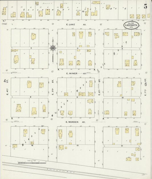 Sanborn Fire Insurance Map from Ladysmith, Rusk County, Wisconsin (1909), Sheet #0005 - Historic Sanborn Fire Insurance Map Print, vintage old map wall art, antique decor, genealogy gift, Wisconsin Wisconsin map