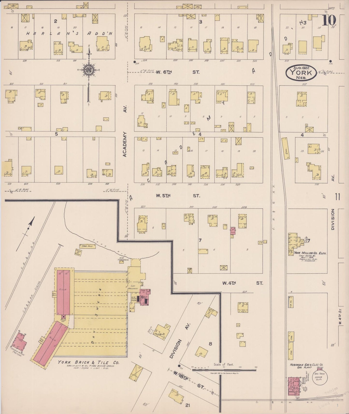 Sanborn Fire Insurance Map from York, York County, Nebraska (1922), Sheet #0010 - Complete Map Set gallery image, historic Sanborn map, vintage wall art, Nebraska Nebraska