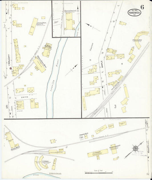 Sanborn Fire Insurance Map from Hardwick, Caledonia County, Vermont (1912), Sheet #0006 - Historic Sanborn Fire Insurance Map Print, vintage old map wall art, antique decor, genealogy gift, Vermont Vermont map