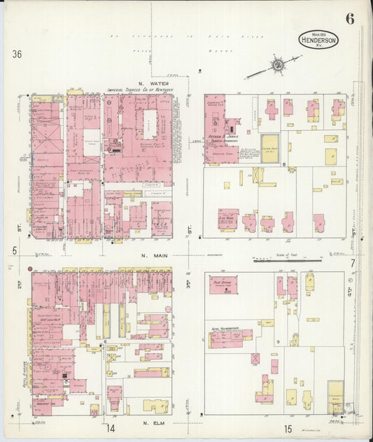 Sanborn Fire Insurance Map from Henderson, Henderson County, Kentucky (1913), Sheet #0006 - Historic Sanborn Fire Insurance Map Print, vintage old map wall art, antique decor, genealogy gift, Kentucky Kentucky map