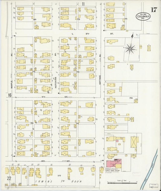 Sanborn Fire Insurance Map from Columbus, Bartholomew County, Indiana (1906), Sheet #0017 - Historic Sanborn Fire Insurance Map Print, vintage old map wall art, antique decor, genealogy gift, Indiana Indiana map