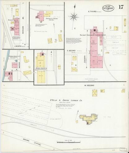 Sanborn Fire Insurance Map from Seymour, Jackson County, Indiana (1907), Sheet #0017 - Historic Sanborn Fire Insurance Map Print, vintage old map wall art, antique decor, genealogy gift, Indiana Indiana map