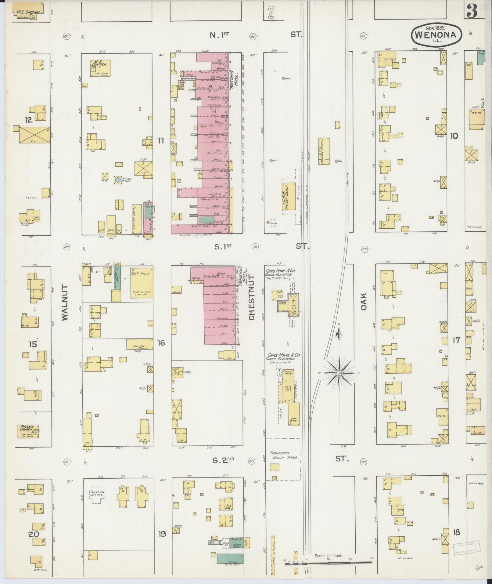 Sanborn Fire Insurance Map from Wenona, Marshall County, Illinois (1892), Sheet #0003 - Complete Map Set gallery image, historic Sanborn map, vintage wall art, Illinois Illinois