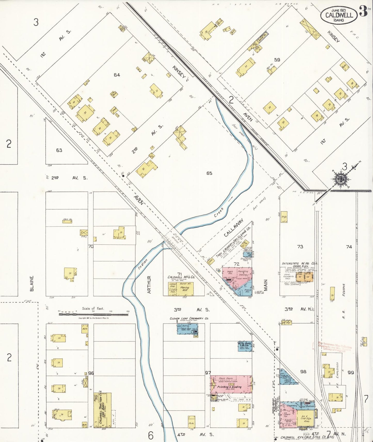 Sanborn Fire Insurance Map from Caldwell, Canyon County, Idaho (1921), Sheet #0003 - Historic Sanborn Fire Insurance Map Print, vintage old map wall art, antique decor, genealogy gift, Idaho Idaho map