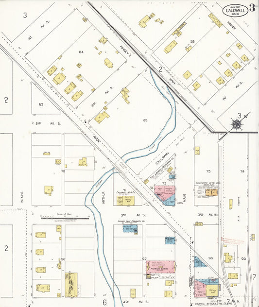 Sanborn Fire Insurance Map from Caldwell, Canyon County, Idaho (1921), Sheet #0003 - Historic Sanborn Fire Insurance Map Print, vintage old map wall art, antique decor, genealogy gift, Idaho Idaho map