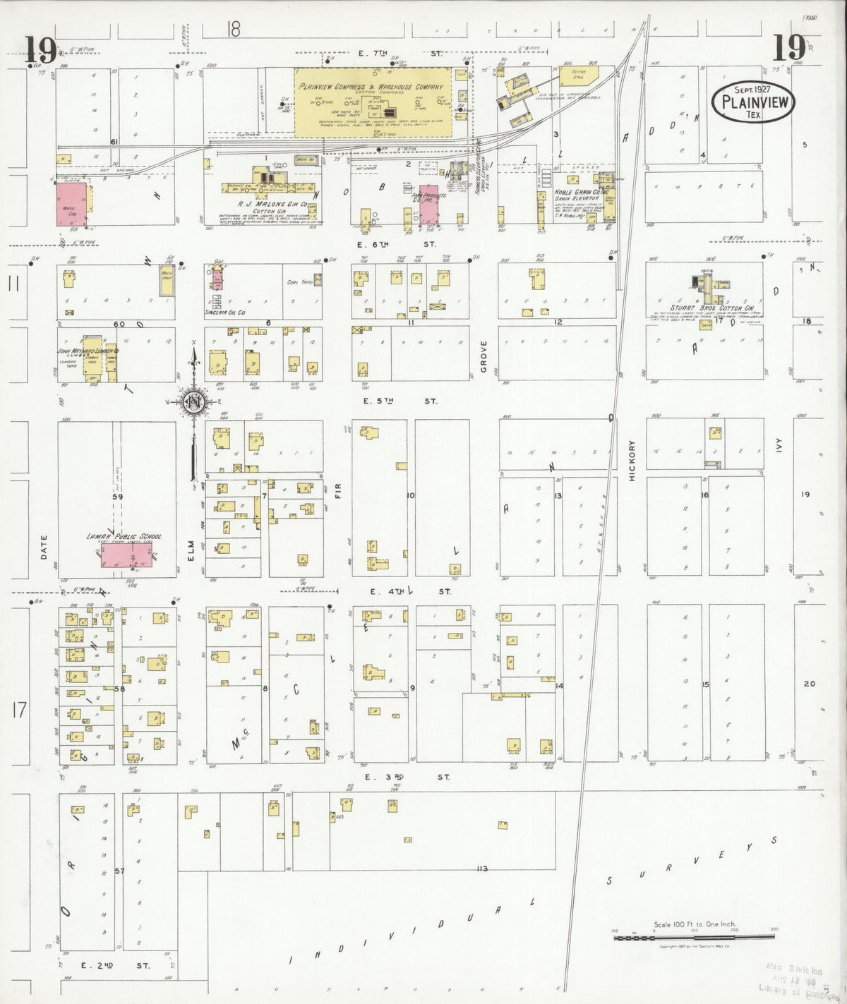 Sanborn Fire Insurance Map from Plainview, Hale County, Texas (1927), Sheet #0019 - Historic Sanborn Fire Insurance Map Print, vintage old map wall art, antique decor, genealogy gift, Texas Texas map