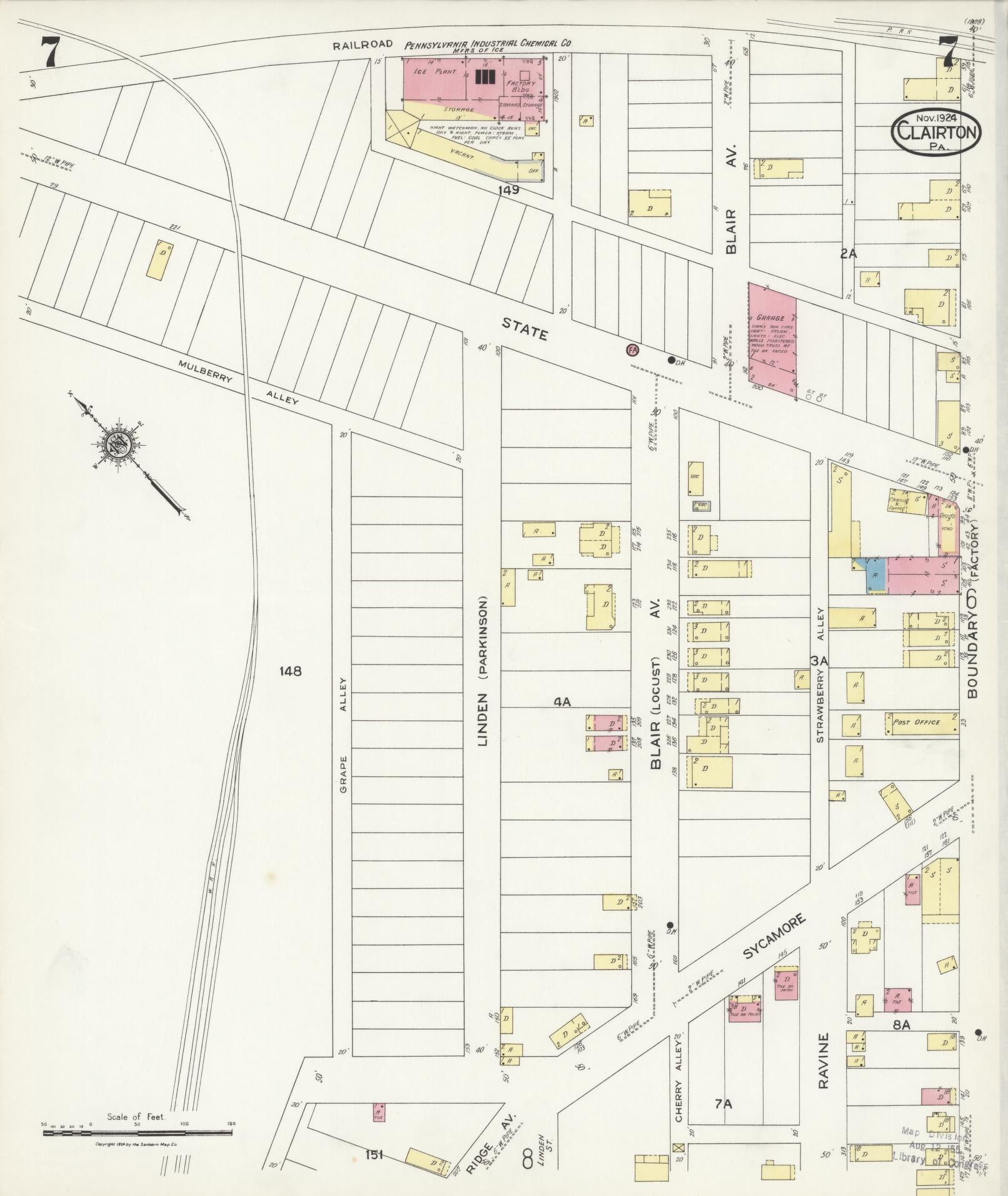 Sanborn Fire Insurance Map from Clairton, Allegheny County, Pennsylvania (1924), Sheet #0007 - Historic Sanborn Fire Insurance Map Print, vintage old map wall art, antique decor, genealogy gift, Pennsylvania Pennsylvania map