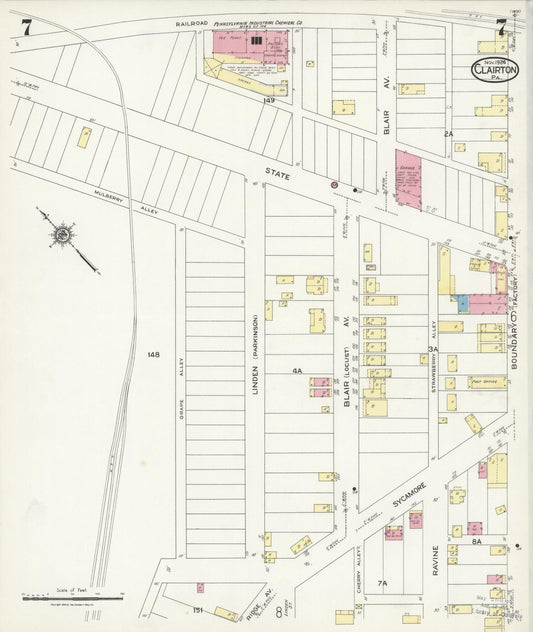 Sanborn Fire Insurance Map from Clairton, Allegheny County, Pennsylvania (1924), Sheet #0007 - Historic Sanborn Fire Insurance Map Print, vintage old map wall art, antique decor, genealogy gift, Pennsylvania Pennsylvania map