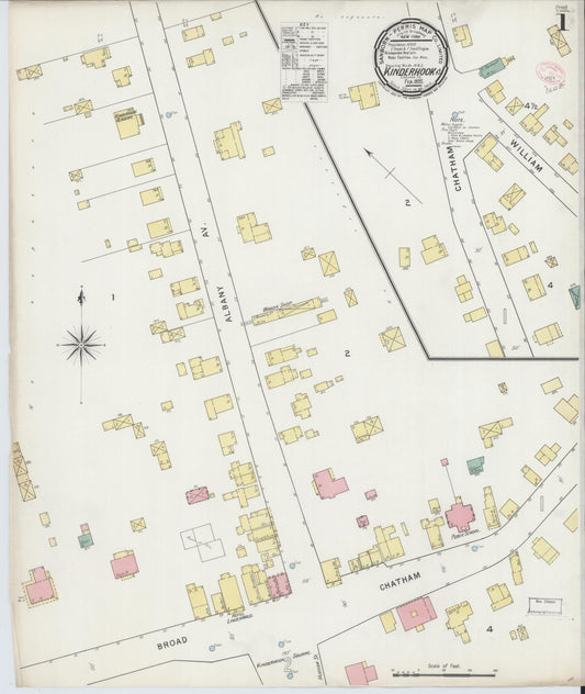 Sanborn Fire Insurance Map from Kinderhook, Columbia County, New York (1895), Sheet #0001 - Historic Sanborn Fire Insurance Map Print, vintage old map wall art, antique decor, genealogy gift, New York New York map