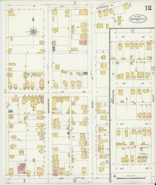 Sanborn Fire Insurance Map from Moundsville, Marshall County, West Virginia (1904), Sheet #0012 - Historic Sanborn Fire Insurance Map Print, vintage old map wall art, antique decor, genealogy gift, West Virginia West Virginia map