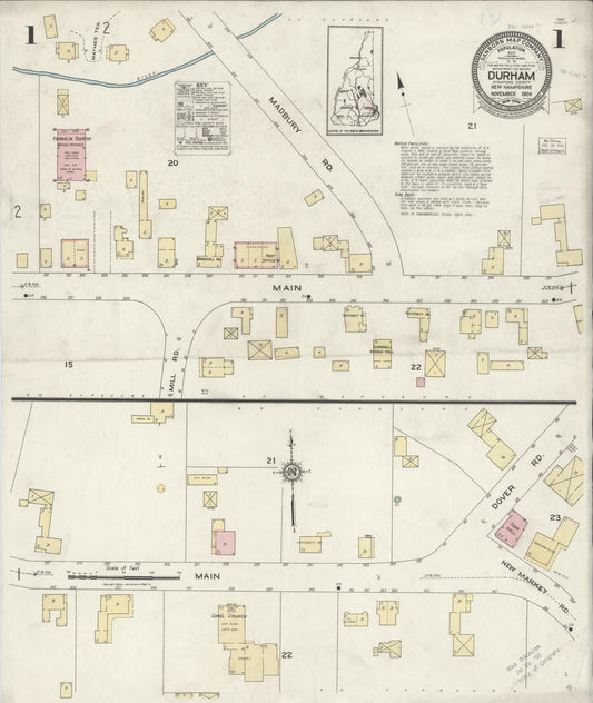 Sanborn Fire Insurance Map from Durham, Strafford County, New Hampshire (1924), Sheet #0001 - Complete Map Set gallery image, historic Sanborn map, vintage wall art, New Hampshire New Hampshire