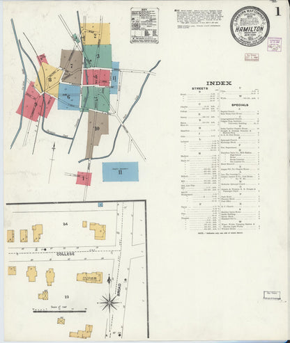 Sanborn Fire Insurance Map from Hamilton, Madison County, New York (1906), Sheet #0001 - Historic Sanborn Fire Insurance Map Print, vintage old map wall art, antique decor, genealogy gift, New York New York map
