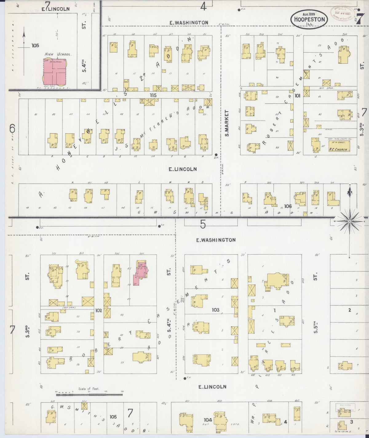 Sanborn Fire Insurance Map from Hoopeston, Vermilion County, Illinois (1899), Sheet #0007 - Historic Sanborn Fire Insurance Map Print, vintage old map wall art, antique decor, genealogy gift, Illinois Illinois map