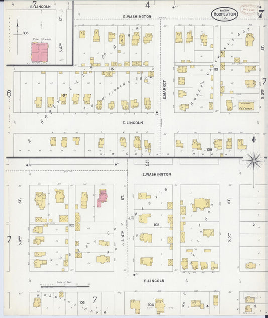 Sanborn Fire Insurance Map from Hoopeston, Vermilion County, Illinois (1899), Sheet #0007 - Historic Sanborn Fire Insurance Map Print, vintage old map wall art, antique decor, genealogy gift, Illinois Illinois map