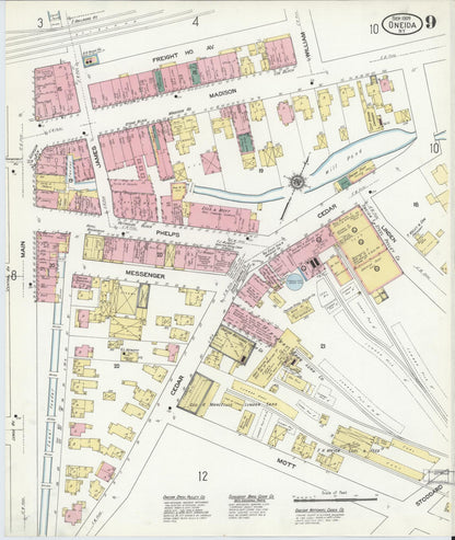Sanborn Fire Insurance Map from Oneida, Madison County, New York (1909), Sheet #0009 - Historic Sanborn Fire Insurance Map Print, vintage old map wall art, antique decor, genealogy gift, New York New York map