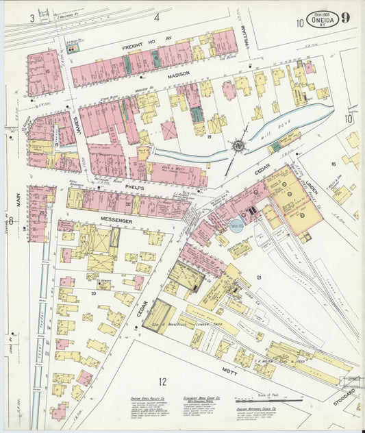 Sanborn Fire Insurance Map from Oneida, Madison County, New York (1909), Sheet #0009 - Historic Sanborn Fire Insurance Map Print, vintage old map wall art, antique decor, genealogy gift, New York New York map