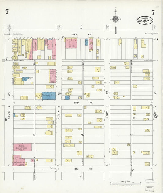Sanborn Fire Insurance Map from Lake Worth, Palm Beach County, Florida (1924), Sheet #0007 - Historic Sanborn Fire Insurance Map Print, vintage old map wall art, antique decor, genealogy gift, Florida Florida map
