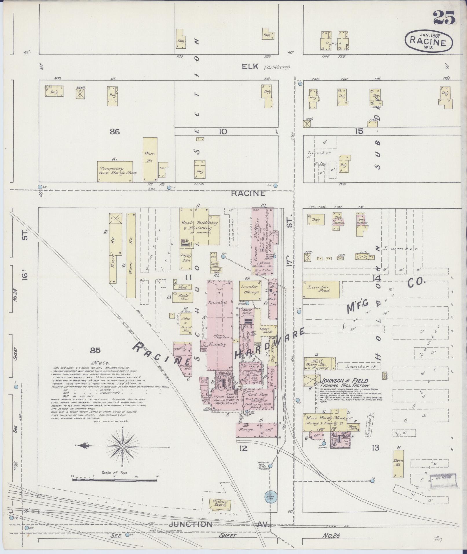 Sanborn Fire Insurance Map from Racine, Racine County, Wisconsin (1887), Sheet #0025 - Historic Sanborn Fire Insurance Map Print, vintage old map wall art, antique decor, genealogy gift, Wisconsin Wisconsin map
