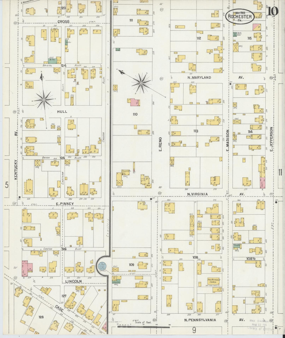 Sanborn Fire Insurance Map from Rochester, Beaver County, Pennsylvania (1903), Sheet #0010 - Historic Sanborn Fire Insurance Map Print, vintage old map wall art, antique decor, genealogy gift, Pennsylvania Pennsylvania map