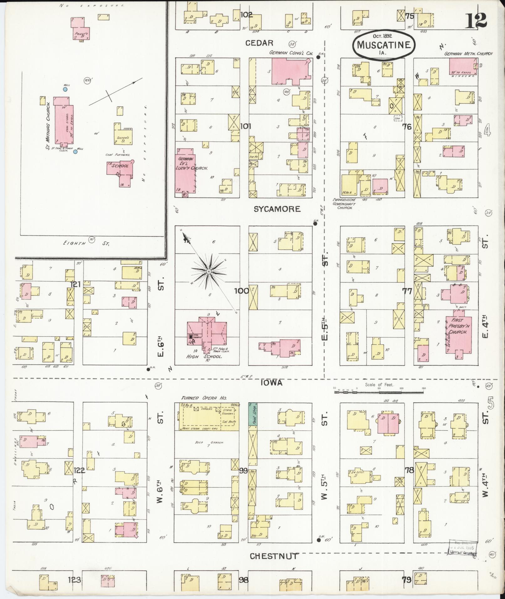 Sanborn Fire Insurance Map from Muscatine, Musactine County, Iowa (1892), Sheet #0012 - Historic Sanborn Fire Insurance Map Print