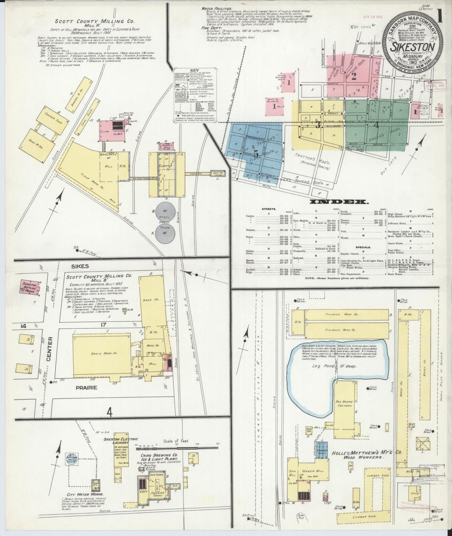 Sanborn Fire Insurance Map from Sikeston, Scott County, Missouri (1910), Sheet #0001 - Complete Map Set gallery image, historic Sanborn map, vintage wall art, Missouri Missouri
