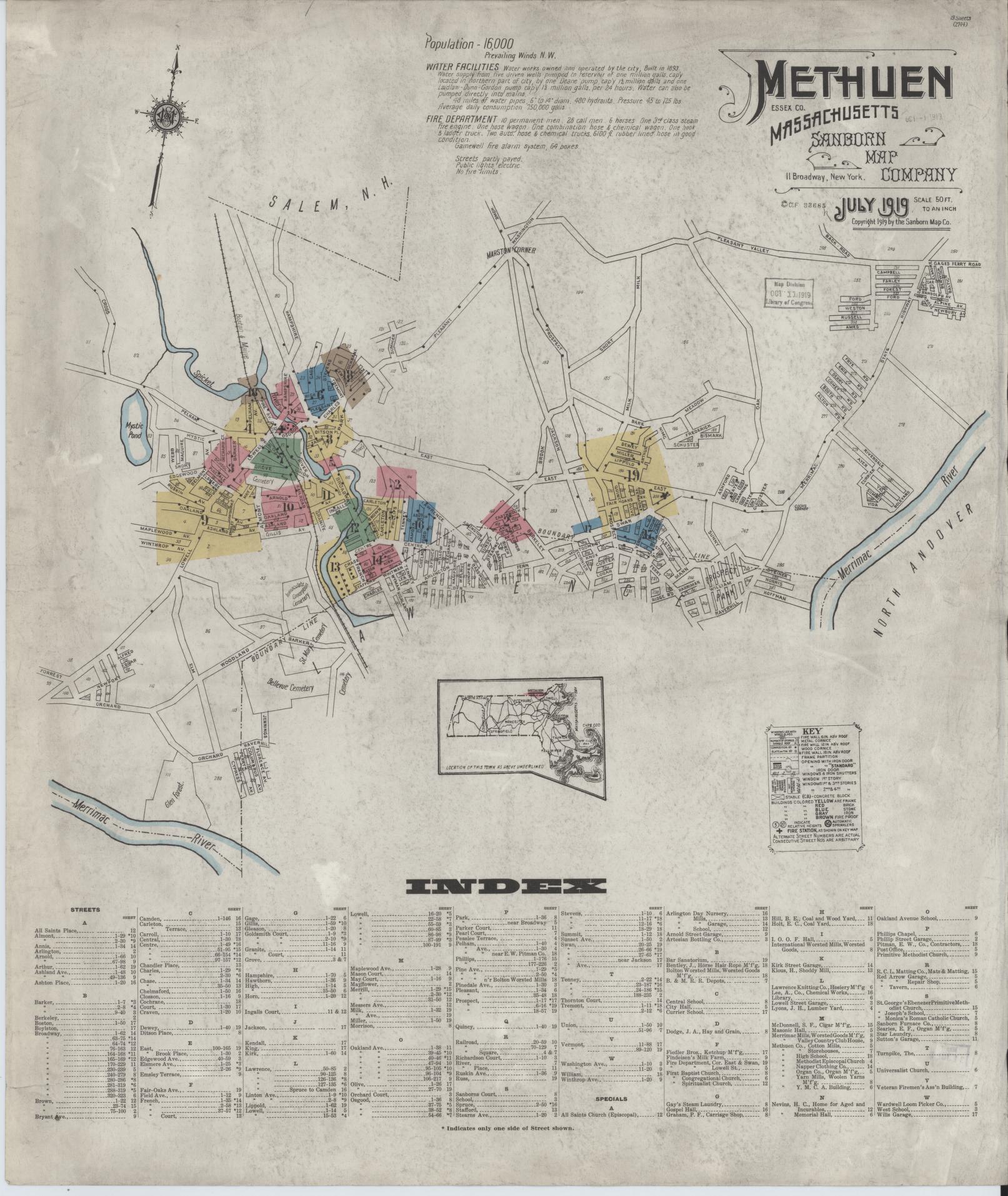Sanborn Fire Insurance Map from Methuen, Essex County, Massachusetts (1919), Sheet #0001 - Complete Map Set gallery image, historic Sanborn map, vintage wall art, Massachusetts Massachusetts