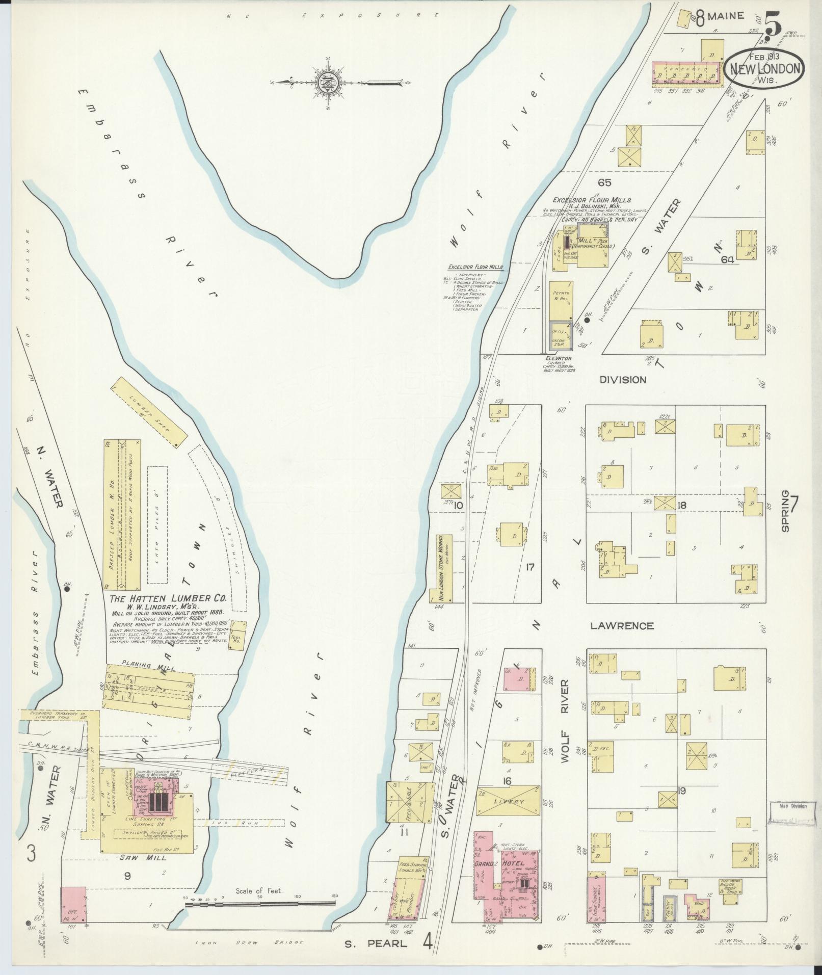 Sanborn Fire Insurance Map from New London, Waupaca and Outagamie Counties, Wisconsin (1913), Sheet #0005 - Complete Map Set gallery image, historic Sanborn map, vintage wall art, Wisconsin Wisconsin