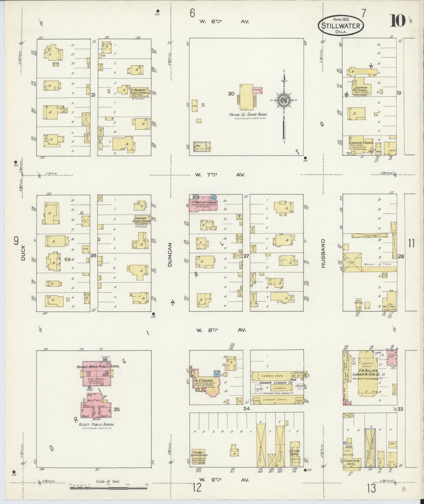 Sanborn Fire Insurance Map from Stillwater, Payne County, Oklahoma (1913), Sheet #0010 - Complete Map Set gallery image, historic Sanborn map, vintage wall art, Oklahoma Oklahoma