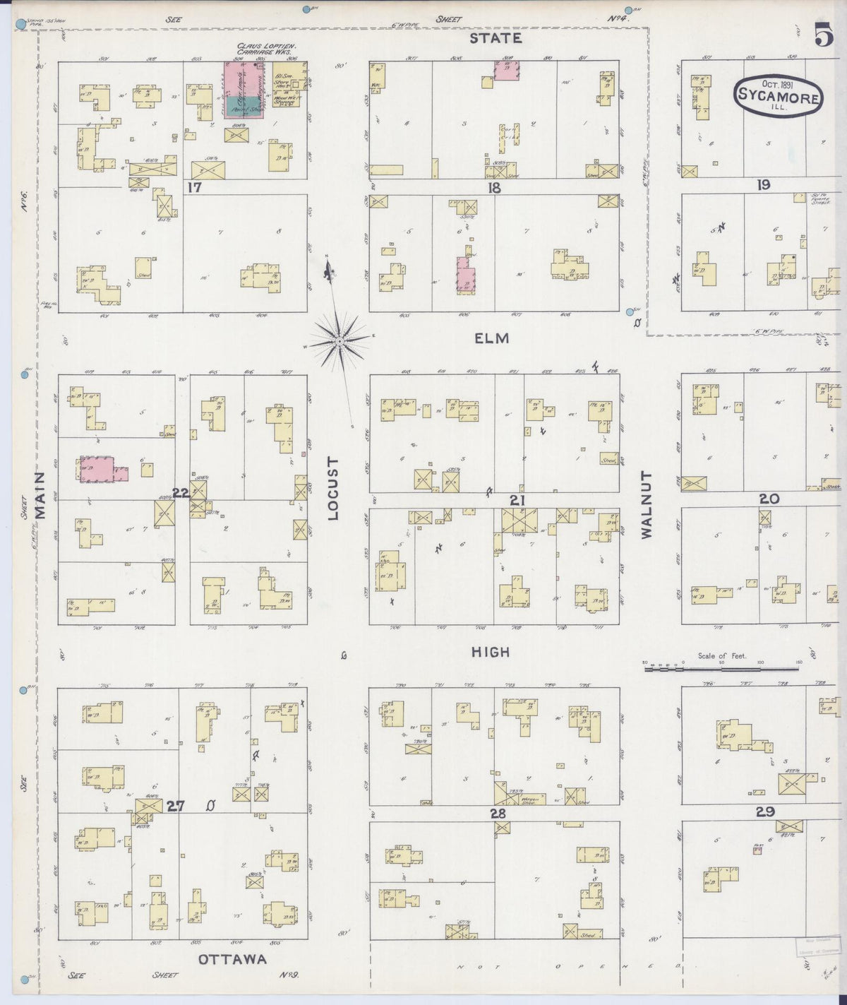 Sanborn Fire Insurance Map from Sycamore, De Kalb County, Illinois (1891), Sheet #0005 - Complete Map Set gallery image, historic Sanborn map, vintage wall art, Illinois Illinois