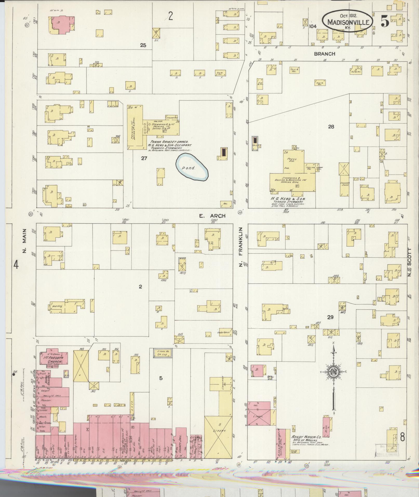 Sanborn Fire Insurance Map from Madisonville, Hopkins County, Kentucky (1912), Sheet #0005 - Complete Map Set gallery image, historic Sanborn map, vintage wall art, Kentucky Kentucky