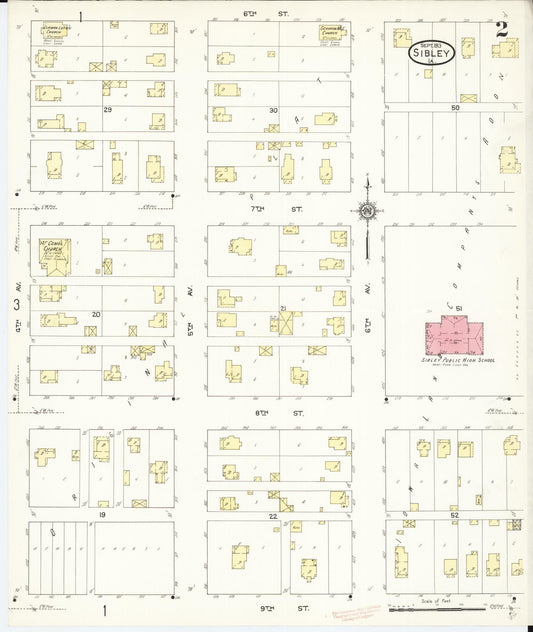 Sanborn Fire Insurance Map from Sibley, Osceola County, Iowa (1913), Sheet #0002 - Historic Sanborn Fire Insurance Map Print, vintage old map wall art