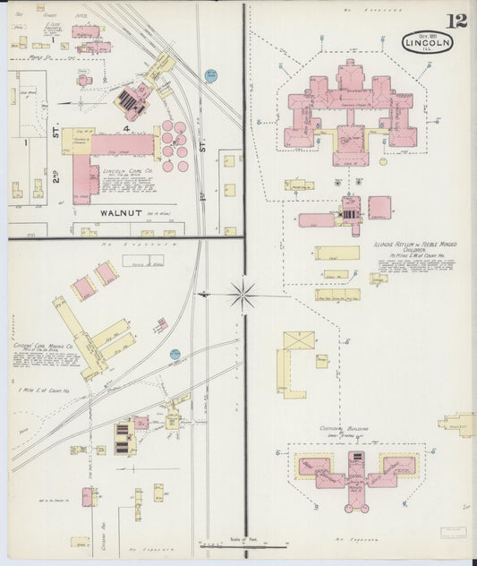 Sanborn Fire Insurance Map from Lincoln, Logan County, Illinois (1891), Sheet #0012 - Historic Sanborn Fire Insurance Map Print, vintage old map wall art, antique decor, genealogy gift, Illinois Illinois map