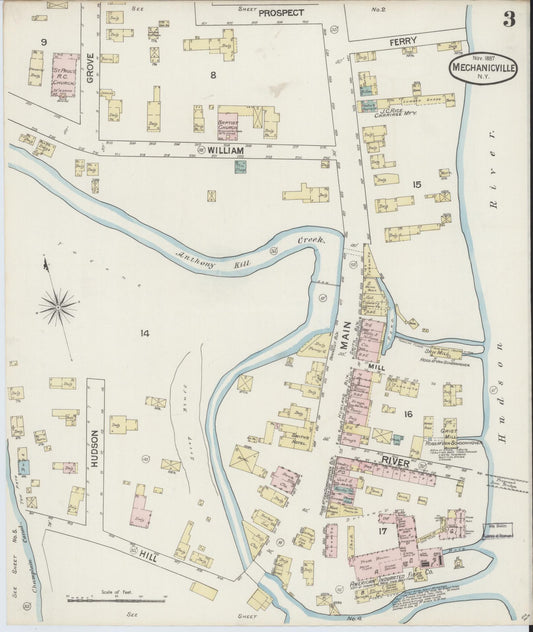 Sanborn Fire Insurance Map from Mechanicville, Saratoga County, New York (1887), Sheet #0003 - Historic Sanborn Fire Insurance Map Print, vintage old map wall art, antique decor, genealogy gift, New York New York map