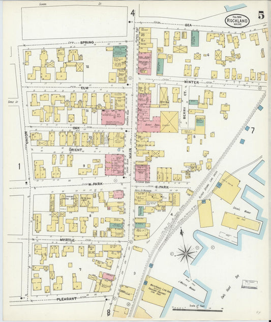 Sanborn Fire Insurance Map from Rockland, Knox County, Maine (1904), Sheet #0005 - Historic Sanborn Fire Insurance Map Print, vintage old map wall art, antique decor, genealogy gift, Maine Maine map