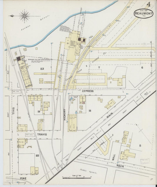 Sanborn Fire Insurance Map from Beaumont, Jefferson County, Texas (1889), Sheet #0004 - Historic Sanborn Fire Insurance Map Print, vintage old map wall art, antique decor, genealogy gift, Texas Texas map