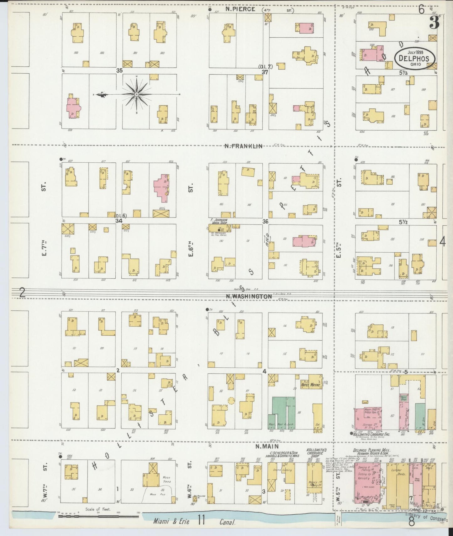 Sanborn Fire Insurance Map from Delphos, Van Wert And Allen Counties, Ohio (1899), Sheet #0003 - Historic Sanborn Fire Insurance Map Print, vintage old map wall art, antique decor, genealogy gift, Ohio Ohio map