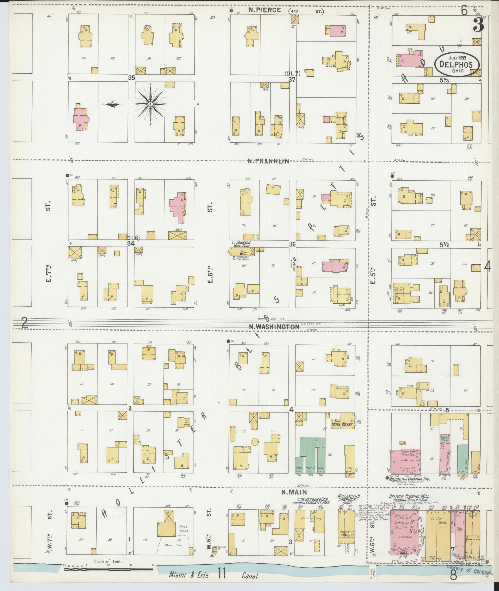 Sanborn Fire Insurance Map from Delphos, Van Wert And Allen Counties, Ohio (1899), Sheet #0003 - Historic Sanborn Fire Insurance Map Print, vintage old map wall art, antique decor, genealogy gift, Ohio Ohio map