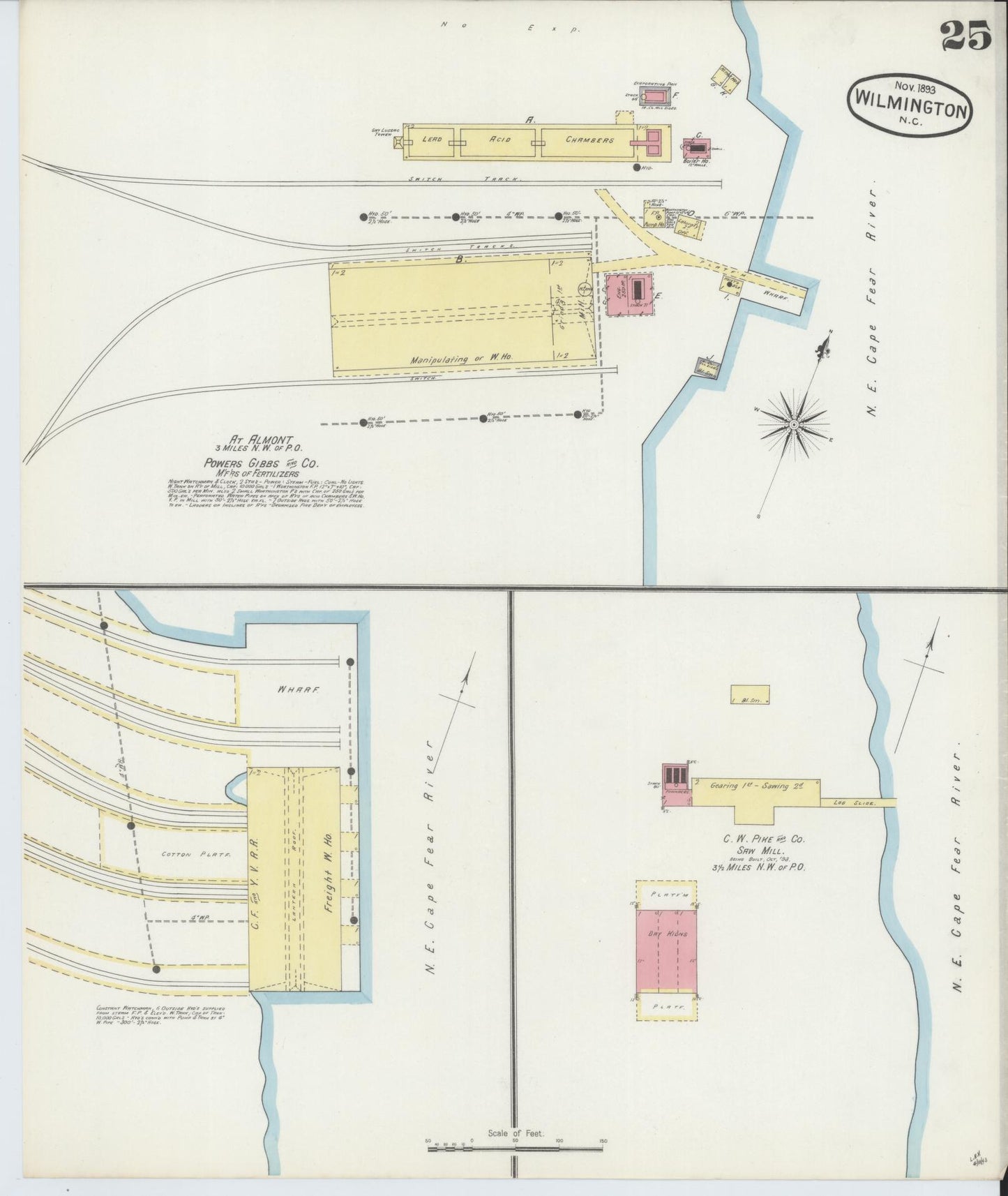Sanborn Fire Insurance Map from Wilmington, New Hanover County, North Carolina (1893), Sheet #0025 - Complete Map Set gallery image, historic Sanborn map, vintage wall art, North Carolina North Carolina