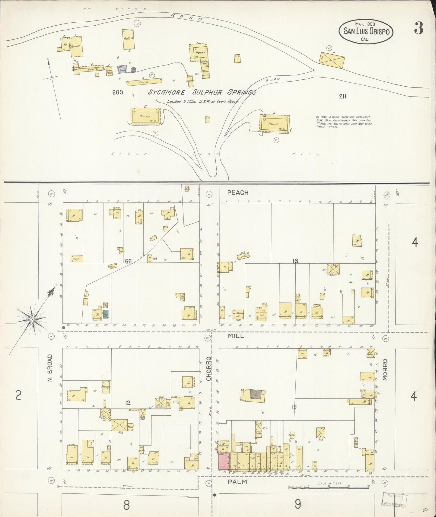 Sanborn Fire Insurance Map from San Luis Obispo, San Luis Obispo County, California (1903), Sheet #0003 - Complete Map Set gallery image, historic Sanborn map, vintage wall art, California California