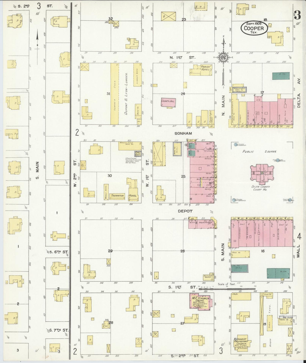 Sanborn Fire Insurance Map from Cooper, Delta County, Texas (1909), Sheet #0003 - Historic Sanborn Fire Insurance Map Print, vintage old map wall art, antique decor, genealogy gift, Texas Texas map