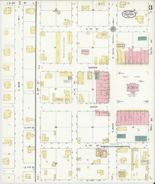 Sanborn Fire Insurance Map from Cooper, Delta County, Texas (1909), Sheet #0003 - Historic Sanborn Fire Insurance Map Print, vintage old map wall art, antique decor, genealogy gift, Texas Texas map
