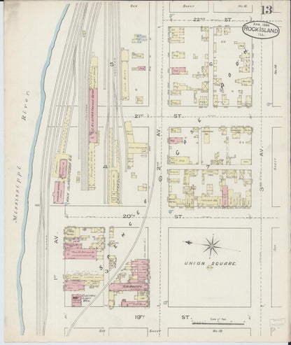 Sanborn Fire Insurance Map from Rock Island, Rock Island County, Illinois (1886), Sheet #0013 - Complete Map Set gallery image, historic Sanborn map, vintage wall art, Illinois Illinois
