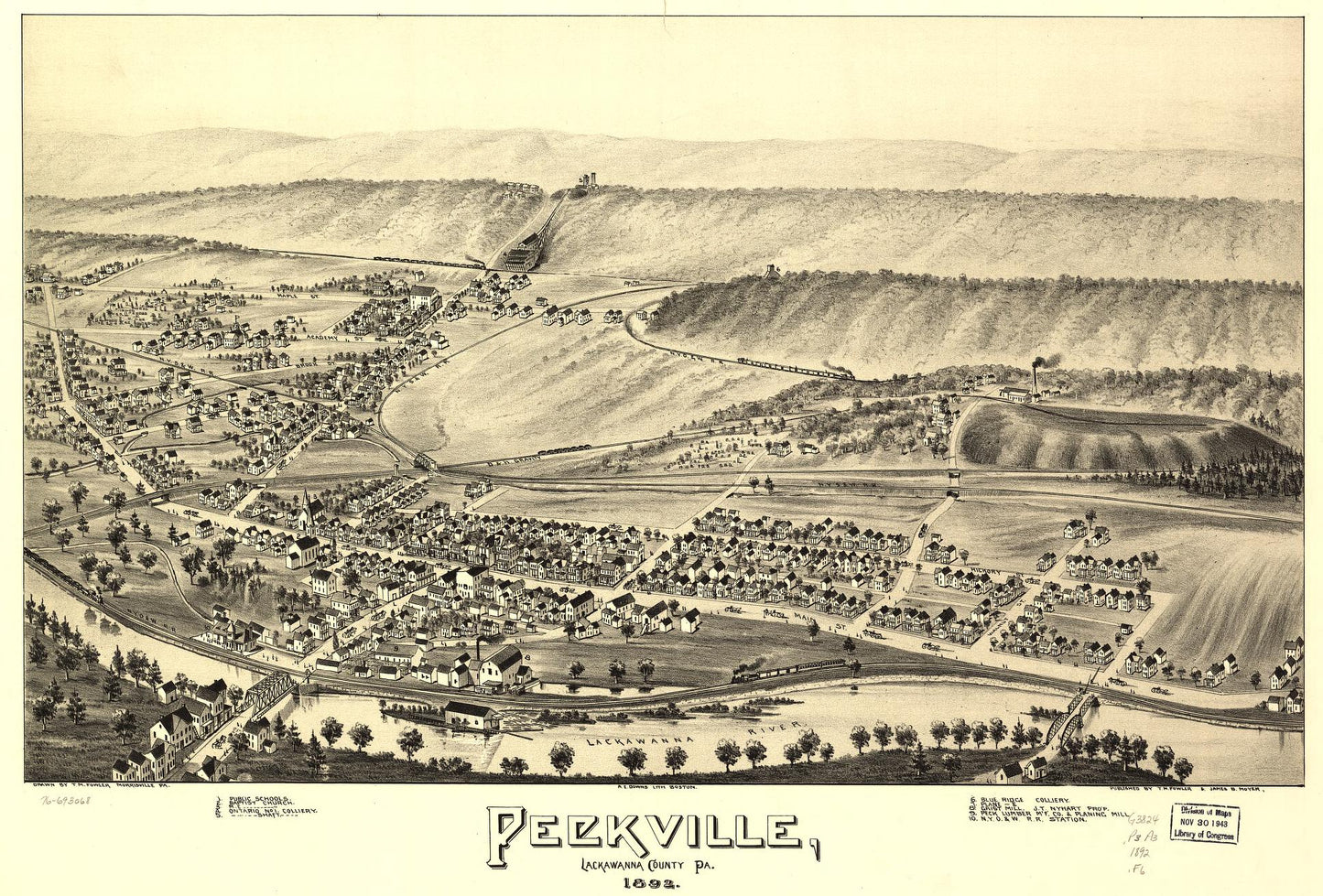 Peckville, Lackawanna County, Pa. 1892. (1892) – Historic Bird’s-Eye View Panorama Print