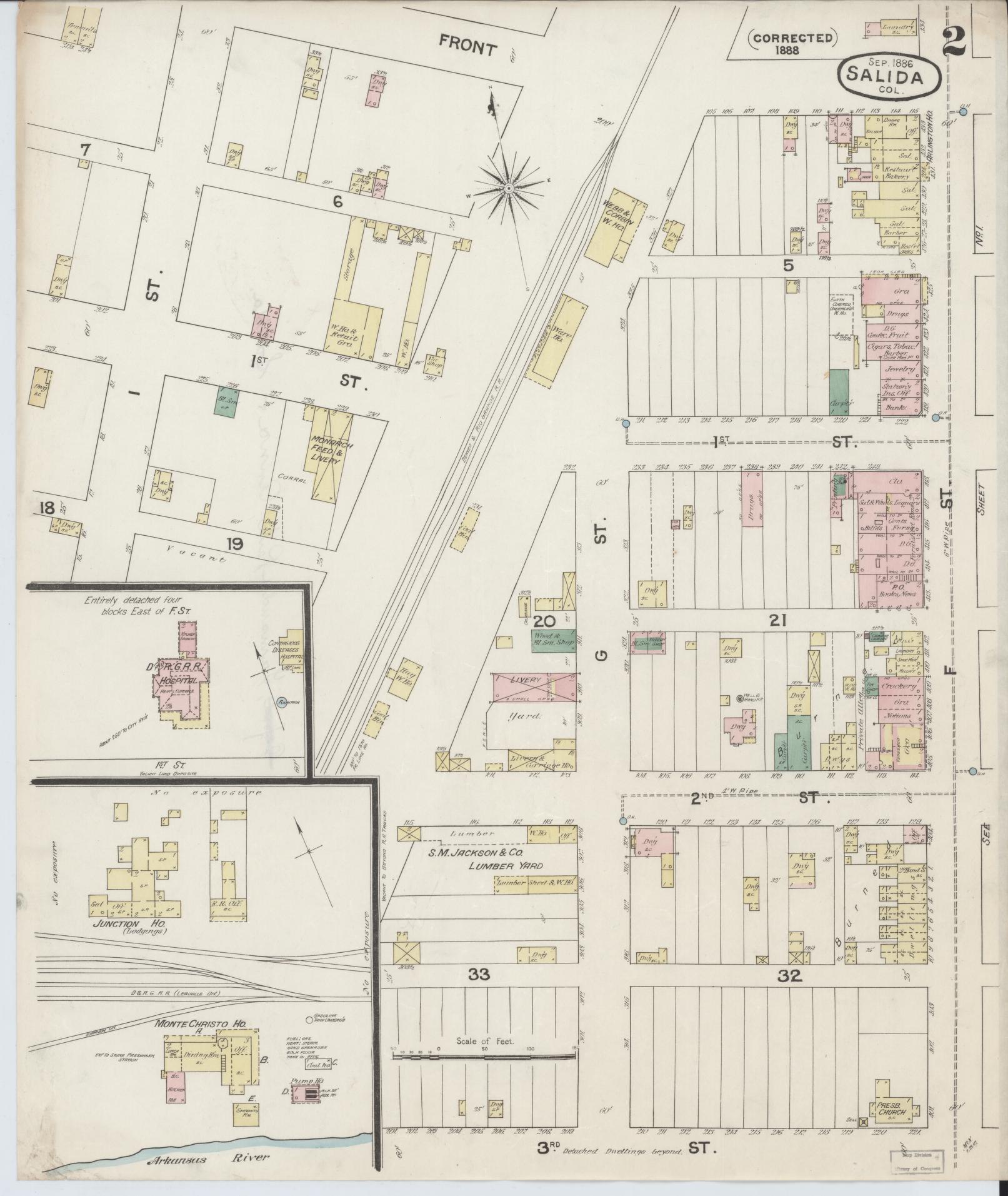 Sanborn Fire Insurance Map from Salida, Chaffee County, Colorado (1888), Sheet #0002 - Complete Map Set gallery image, historic Sanborn map, vintage wall art, Colorado Colorado